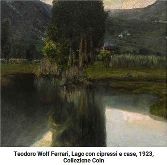 TEODORO WOLF FERRARI lago con cipressi e case