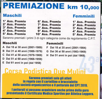 treviso sant'angelo corsa podistica due mulini premi km 10