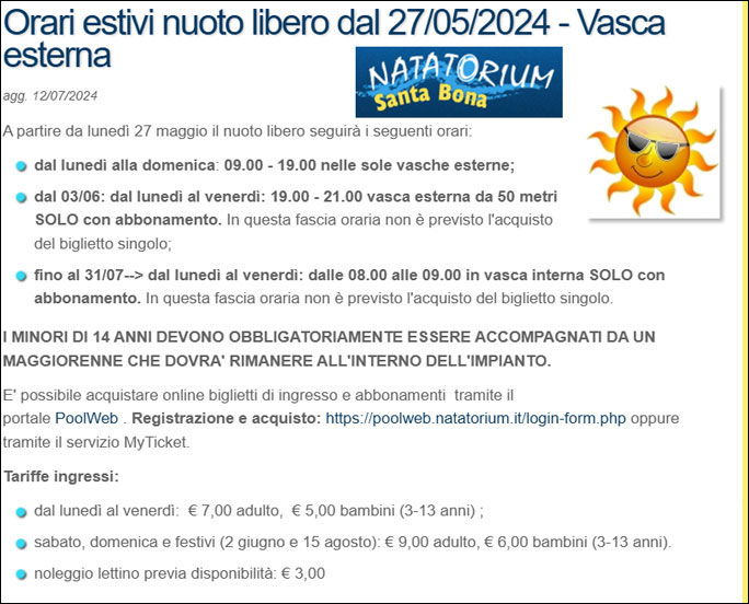 2024 piscina di treviso santa bona orari estivi