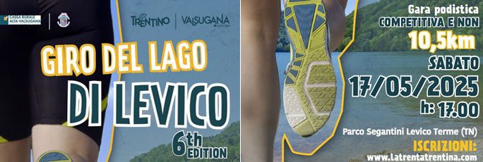 Giro del Lago di Levico Gara Podistica Competitive e Camminata di km 10,5 a Levico Terme Sabato 17 Maggio 2025
