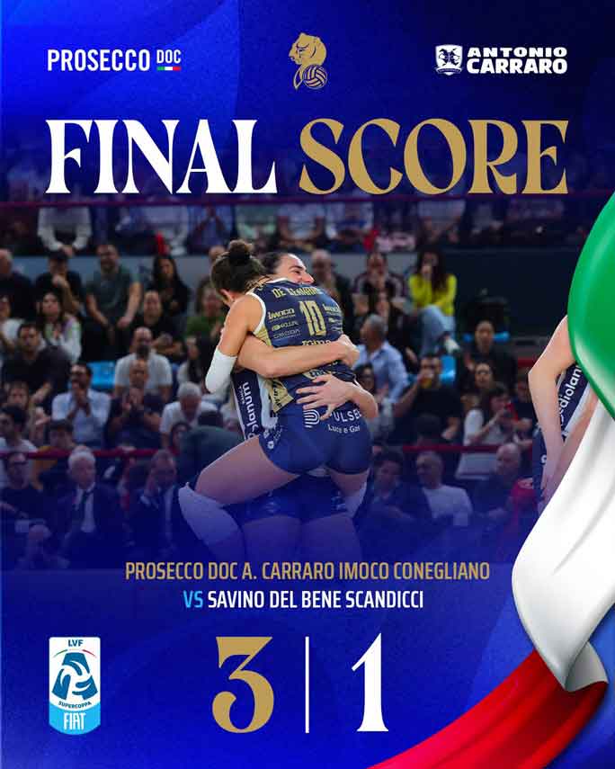 IMOCO VOLLEY CONEGLIANO VINCITORE SUPERCOPPA ITALIANA 2026