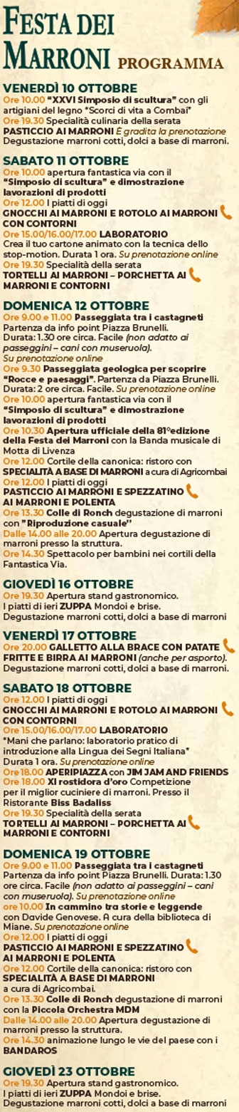 festa dei marroni di combai ottobre programma