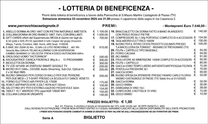 CASTAGNOLE SAGRA DI SAN MAURO lotteria di beneficenza