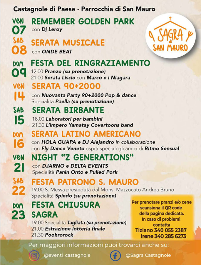 CASTAGNOLE SAGRA DI SAN MAURO programma