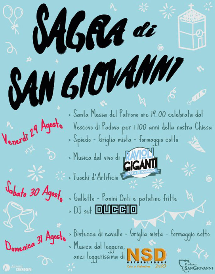 VALDOBBIADENE SAN GIOVANNI IN FESTA SAGRA DI SAN GIOVANNI PROGRAMMA