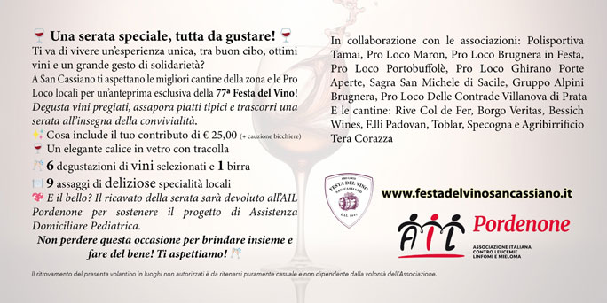 BRUGNERA SAN CASSIANO DI LIVENZA FESTA DEL VINO SERATA DEGUSTAZIONE