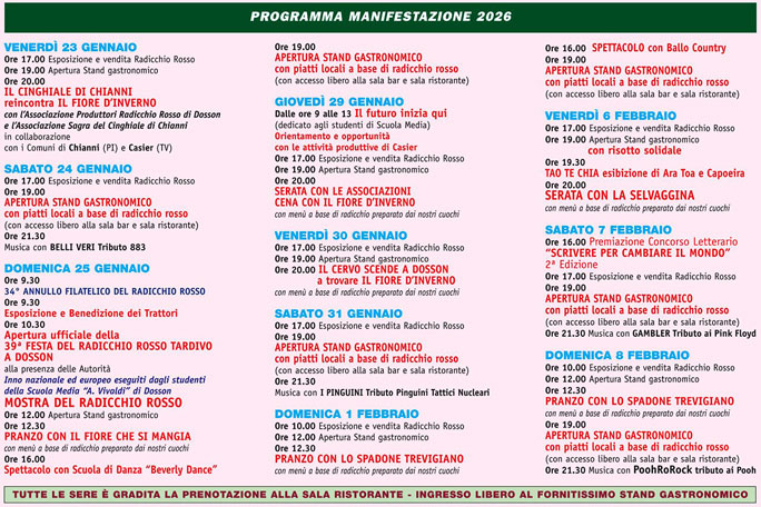 FESTA DEL RADICCHIO ROSSO DI TREVISO IGP A DOSSON programma
