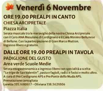 cordignano prealpi in festa venerdi 6 novembre