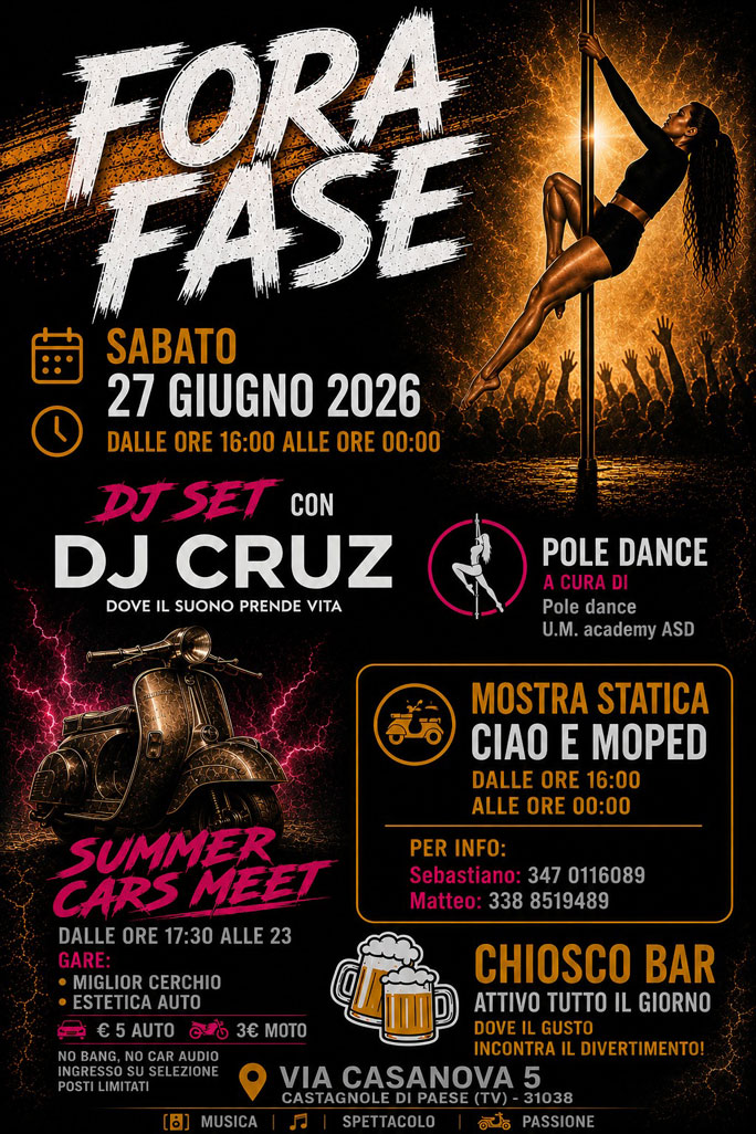 CASTAGNOLE MOSTRA CIAO E MOPED DJ CRUZ E POLE DANCE