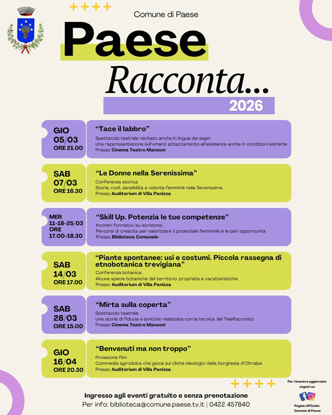 PAESE RACCONTA, SPETTACOLI, INCONTRI, FILM