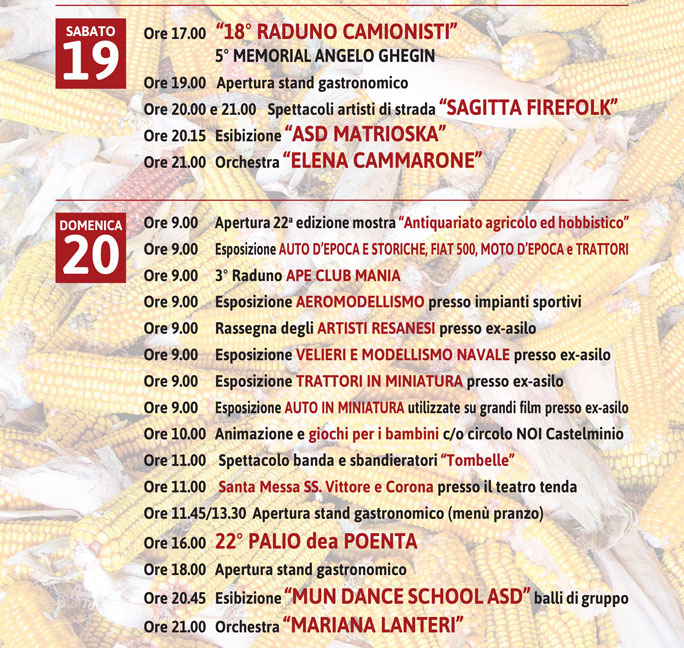 RESANA CASTELMINIO FESTA DEA POENTA programma settembre 19 20