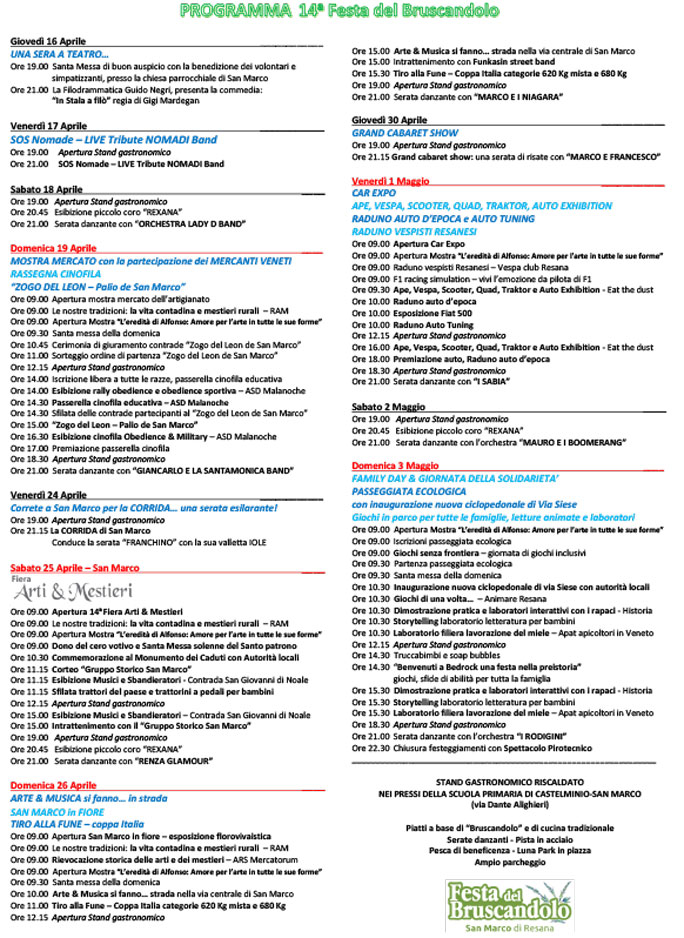 RESANA SAN MARCO FESTA DEL BRUSCANDOLO programma
