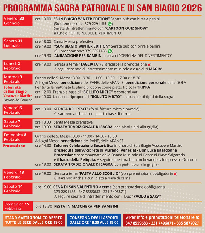 SAN BIAGIO DI CALLALTA SAGRA DI SAN BIASIO programma