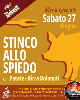 Menù speciale Stinco allo Spiedo 
con Patate e Birra Dolomiti