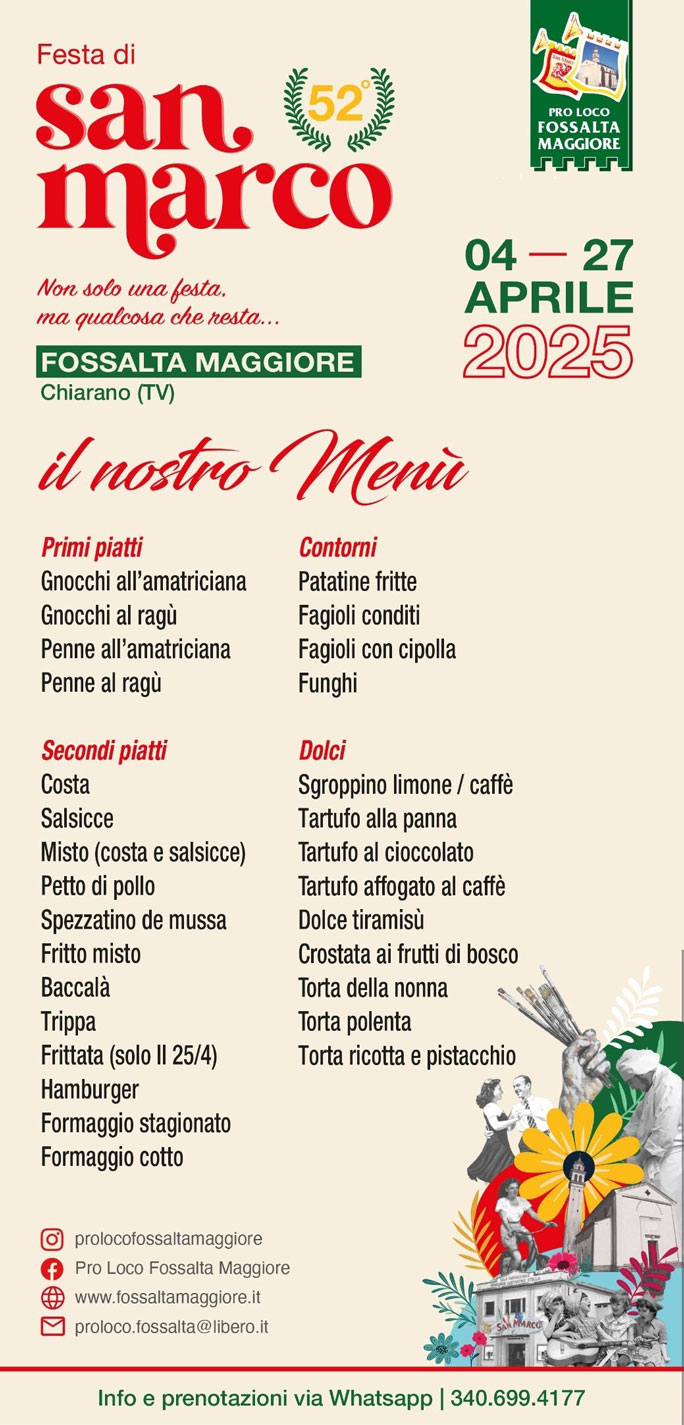 CHIARANO FOSSALTA MAGGIORE FESTA DI SAN MARCO stand gastronomico