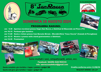 programma 2024 MASERADA SUL PIAVE SALETTUOL 8° RADUNO SAN ROCCO DI VESPE MOTO E AUTO DI EPOCA