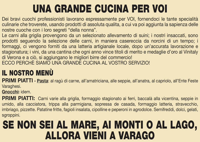 VARAGO DI MASERADA SUL PIAVE ESTATE VARAGHESE menù