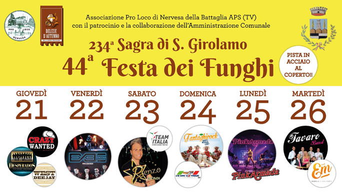 2023 NERVESA DELLA BATTAGLIA FESTA DEI FUNGHI e SAGRA DI SAN GIROLAMO programma