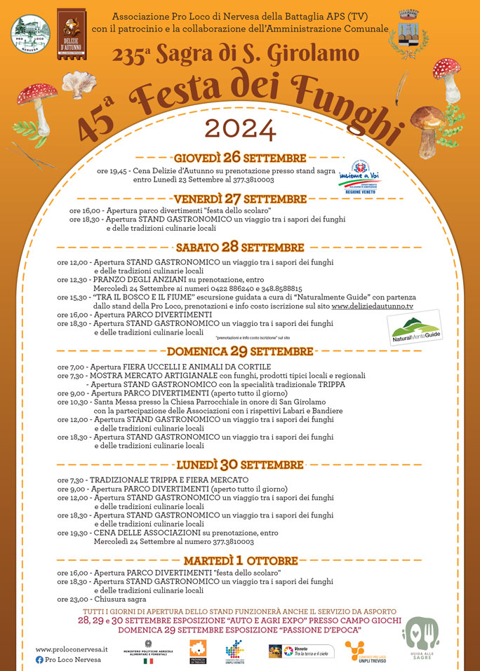 2024 NERVESA DELLA BATTAGLIA FESTA DEI FUNGHI e SAGRA DI SAN GIROLAMO 