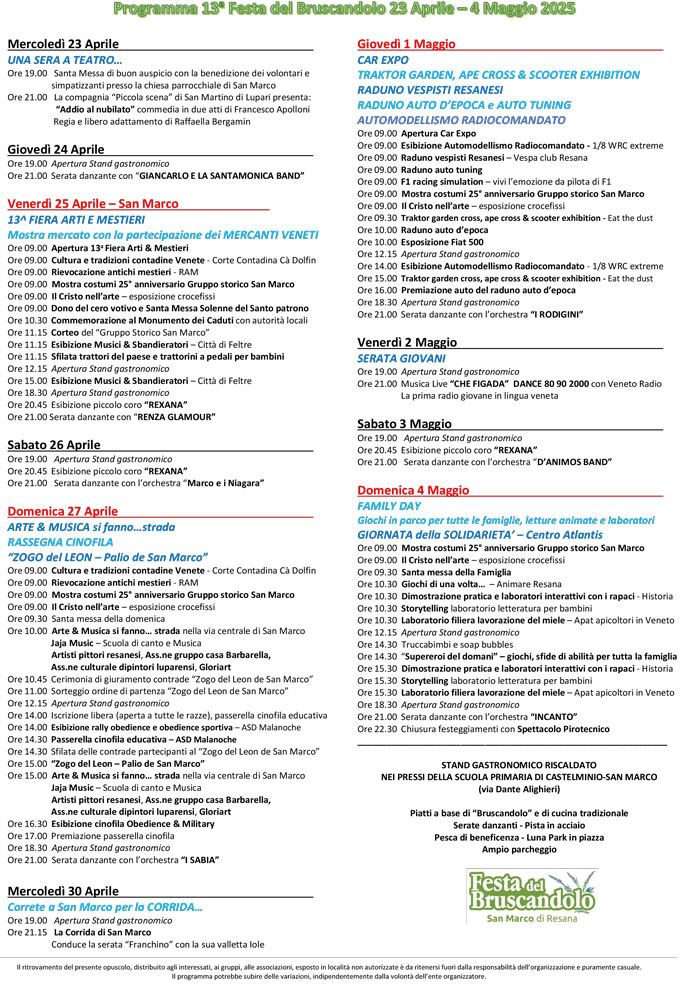 2024 RESANA SAN MARCO FESTA DEL BRUSCANDOLO programma