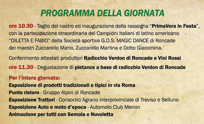 2023 RONCADE PRIMAVERA IN FESTA RADICCHIO VERDON E ROSSO IN STRADA programma
