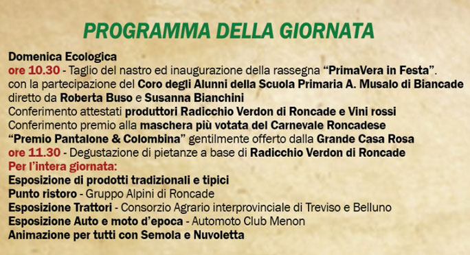 2024 RONCADE PRIMAVERA IN FESTA RADICCHIO VERDON E ROSSO IN STRADA programma
