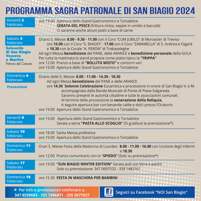 2024 SAN BIAGIO DI CALLALTA SAGRA DI SAN BIASIO programma