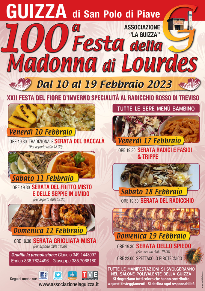 San Polo di Piave Guizza 100ª Festa della Madonna di Lourdes dal 10 Febbraio al 19 Febbraio 2023