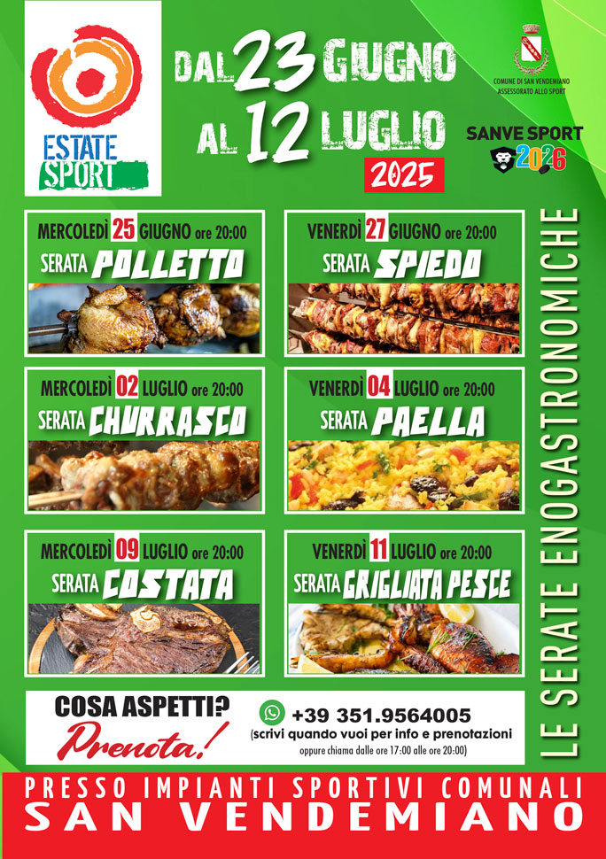 san vendemiano estate sport musica 2025 serate enogastronomiche