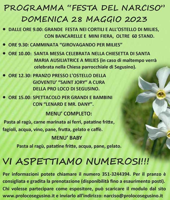 2023 SEGUSINO MILIES FESTA DEL NARCISO programma