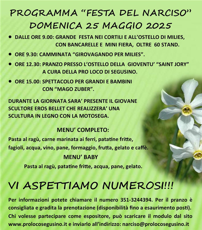 2025 SEGUSINO MILIES FESTA DEL NARCISO programma