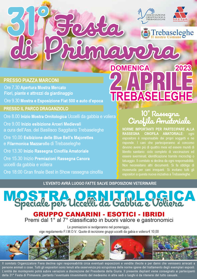 2023 TREBASELEGHE FESTA DI PRIMAVERA e MOSTRA ORNITOLOGICA