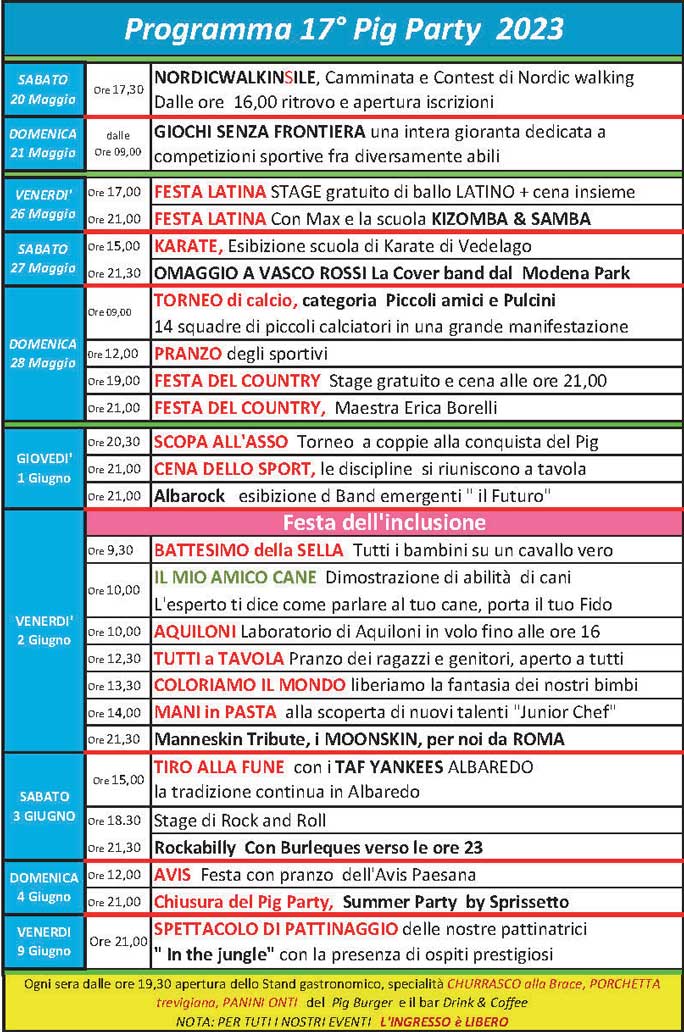 2023 VEDELAGO ALBAREDO PIG PARTY programma 
