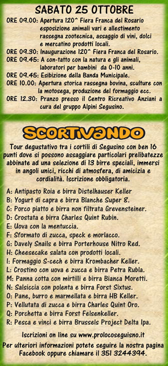 SEGUSINO FIERA FRANCA DEL ROSARIO sabato 25 ottobre