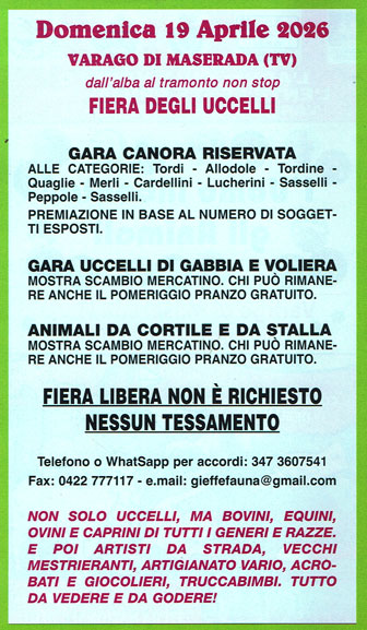 MASERADA SUL PIAVE VARAGO fiera degli uccelli