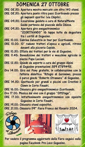 2024 SEGUSINO FIERA FRANCA DEL ROSARIO DOMENICA 27 OTTOBRE