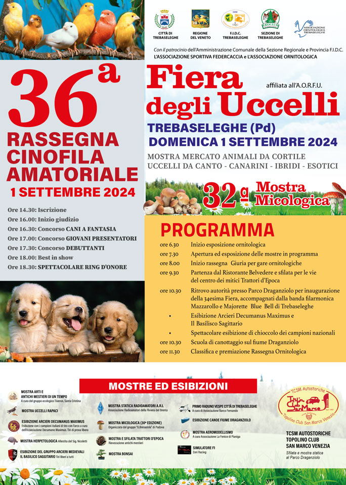 2024 TREBASELEGHE FIERA DEGLI UCCELLI RASSEGNA CINOFILA E MOSTRA MICOLOGICA