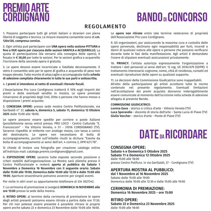 cordignano premio nazionale di pittura, grafica e acquerello bando di concorso