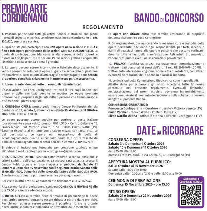 cordignano premio nazionale di pittura, grafica e acquerello regolamento