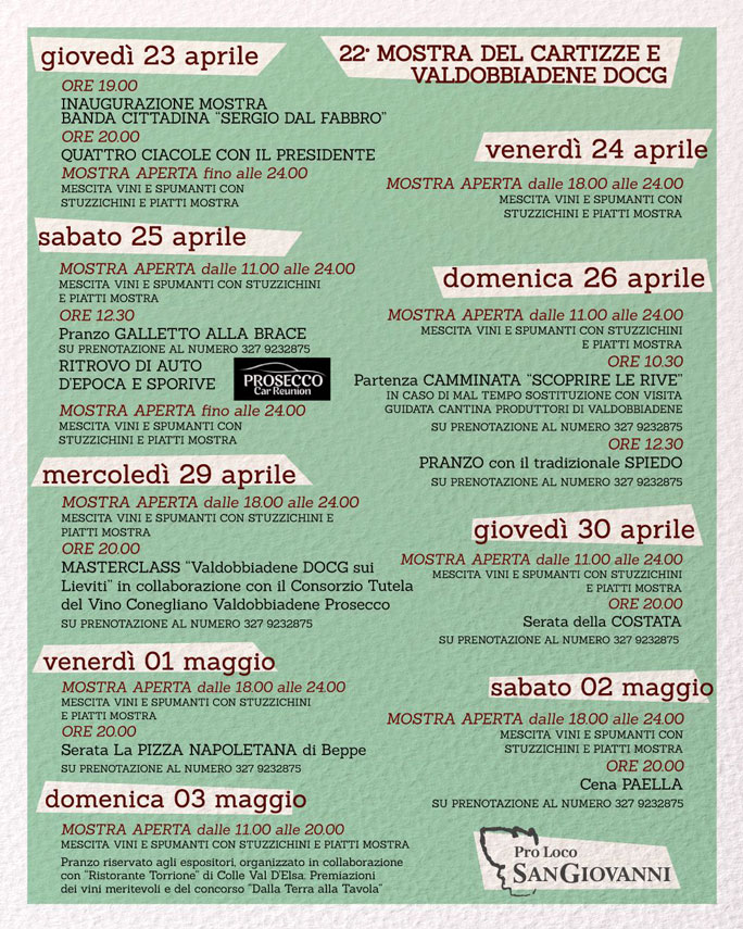 VALDOBBIADENE SAN GIOVANNI MOSTRA DEL CARTIZZE E DEL PROSECCO DI VALDOBBIADENE PROGRAMMA
