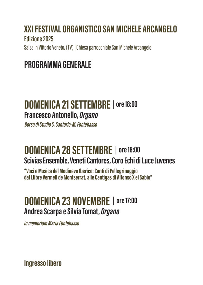 FESTIVAL ORGANISTICO SAN MICHELE ARCANGELO programma