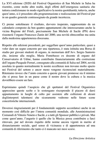 2020 FESTIVAL ORGANISTICO SAN MICHELE ARCANGELO informazioni