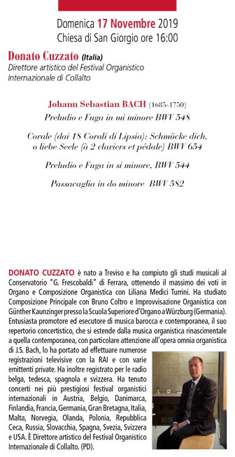 2019 FESTIVAL ORGANISTICO INTERNAZIONALE COLLALTO concerto Donato Cuzzato