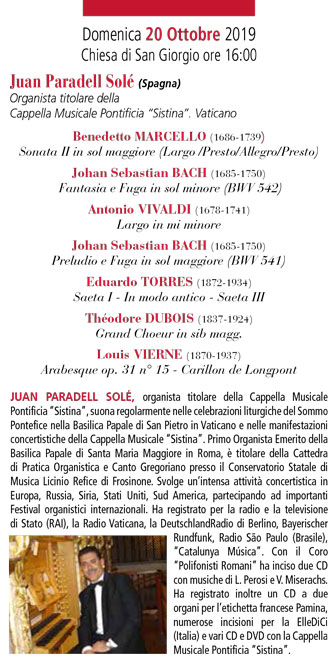 2019 FESTIVAL ORGANISTICO INTERNAZIONALE COLLALTO concerto Juan Paradell Solé