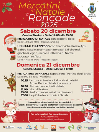 RONCADE (TV)
MOSTRA MERCATO DELL'ARTIGIANATO NATALIZIO
E PORTICO AGLI ARTISTI 