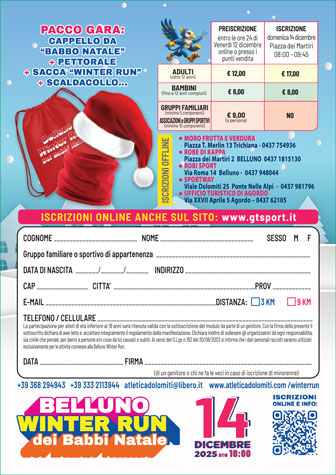 belluno winter run corsa dei babbi natale informazioni