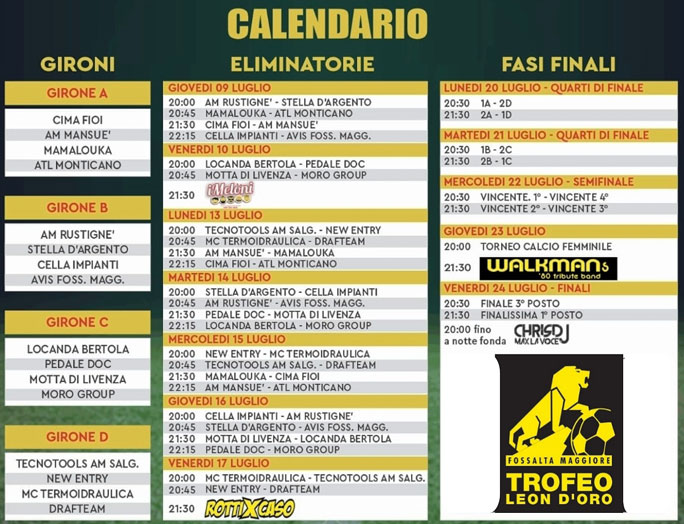 FOSSALTA MAGGIORE TORNEO DI CALCIO A 6 calendario