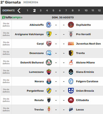 campionato di calcio serie c girone a giornata 2