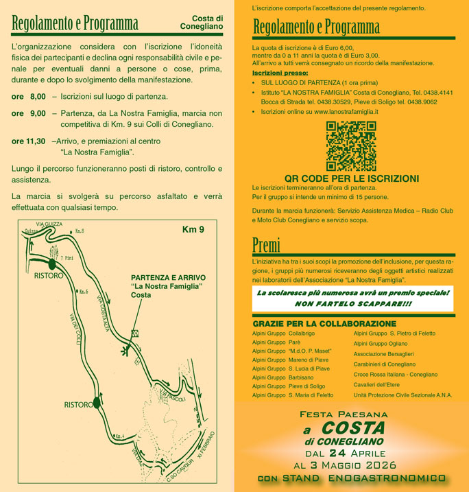 CONEGLIANO MARCIA NON COMPETITIVA DI PRIMAVERA MARCIA DEL SORRISO programma