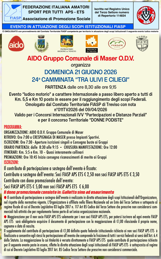 Corsa Podistica a Crespignaga di Maser Corsa e Camminata Tra Ulivi e Ciliegi programma